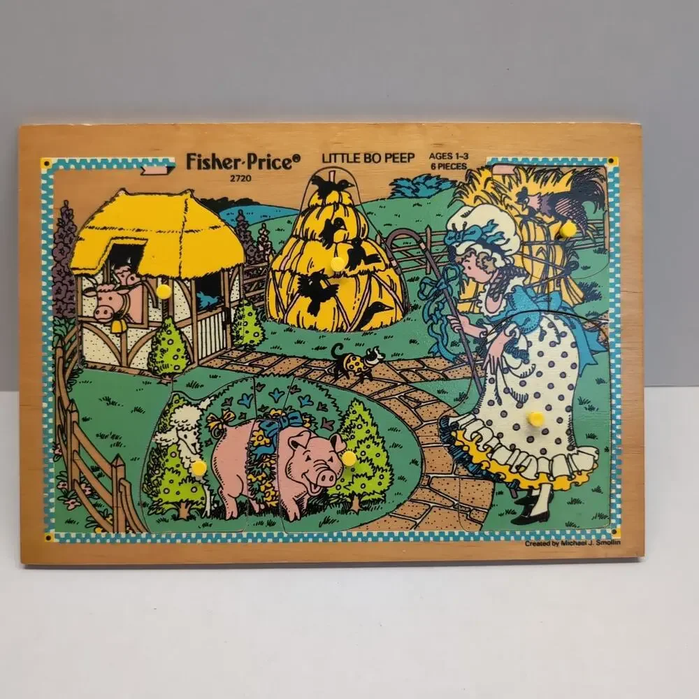 Fisher-Price 2720 Little Bo Peep Wooden Puzzle Pick Up And Peek 6 piece